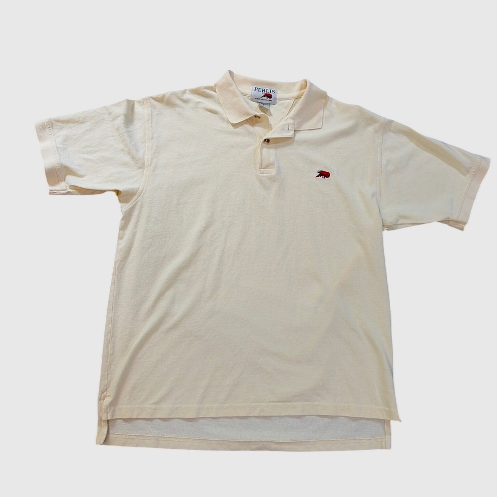 Perlis Mens Crawfish Preppy Polo Shirt Short Sleeve Cream Large